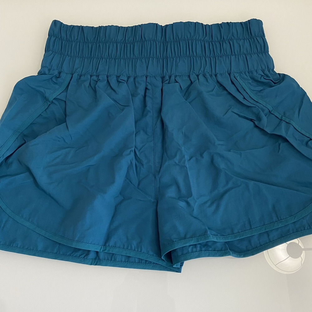 Women's Gathered High Waisted Teal Shorts Running Gym Yoga Workout‎ Medium New
